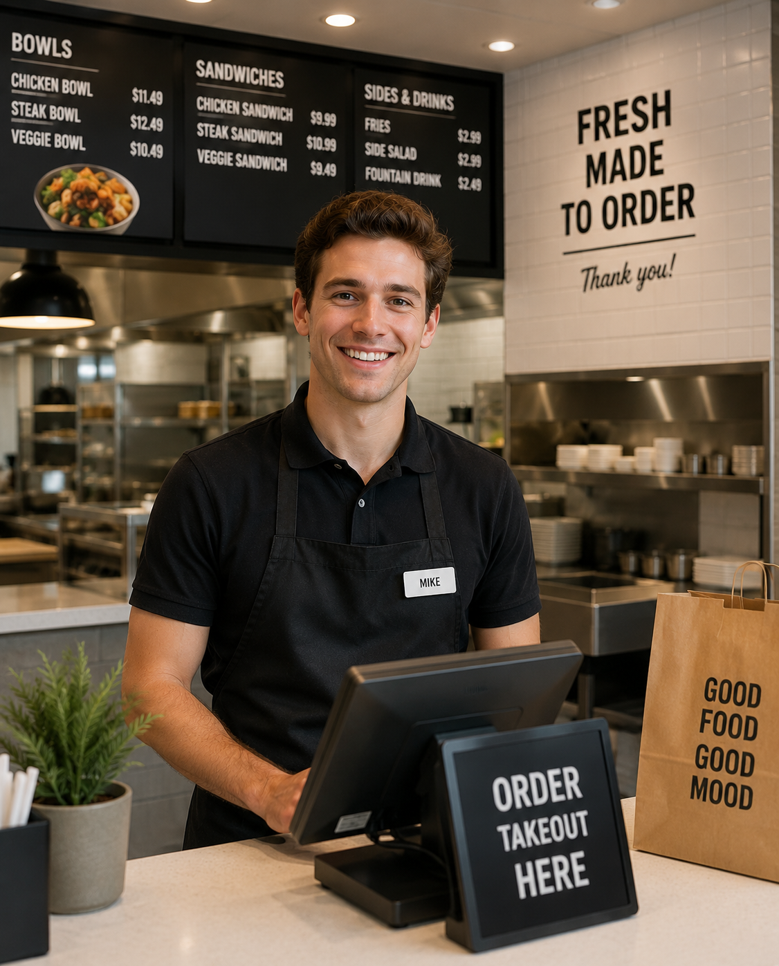 American male restaurant takeout order agent