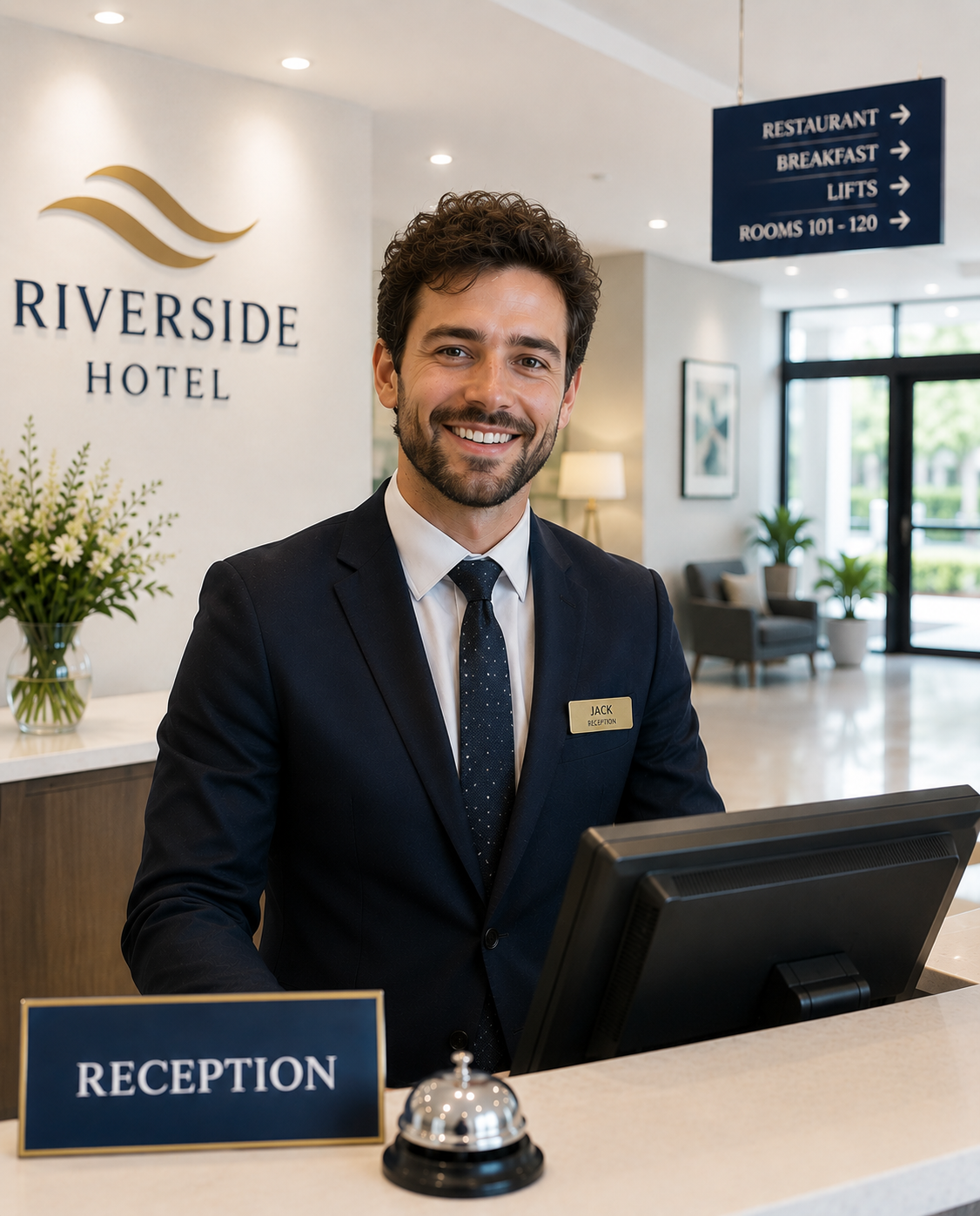 British male hotel receptionist agent